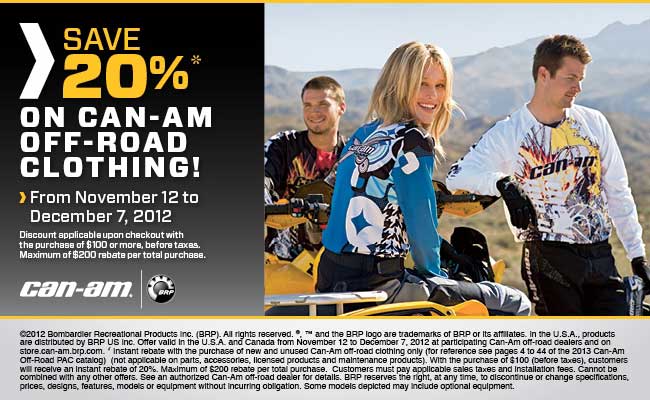 Save 20% on Can-Am Off-Road Clothing